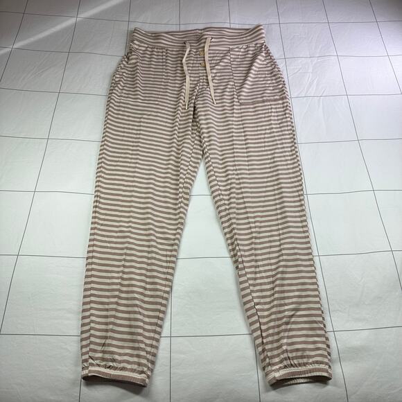 Lates by Kate Pajama Pants Womens Medium Tan Cream Striped Lounge Soft Jogger - Picture 1 of 10